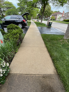 Pressure washed sidewalk, clean strip next to dirty